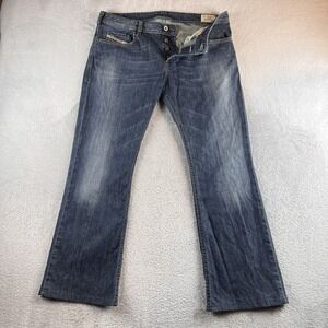 Diesel Zathan Jeans Mens 36x32 (36x30) Blue Button Fly Bootcut Denim Italy